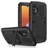 R-JUST Funda protectora de metal y silicona resistente al agua, a los golpes y al polvo con soporte para Samsung Galaxy A32 4G y Samsung Galaxy A32 5G
